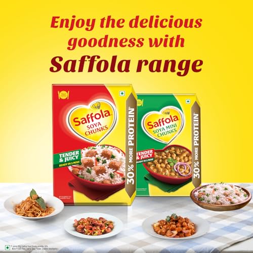 Image of Saffola Soya Chunks, Tender & Juicy, 53% Protein, 1kg (Pack of 3)
