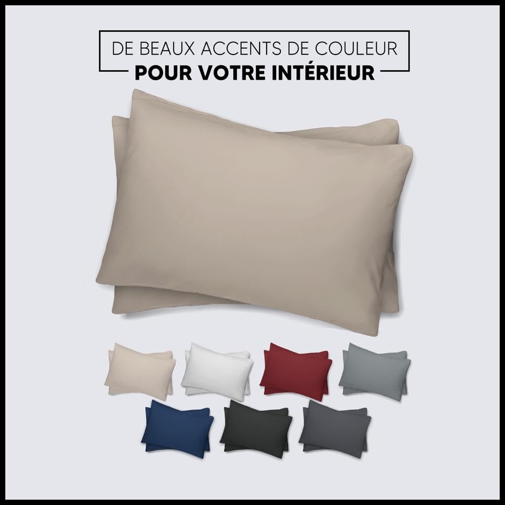 Lot De 2 Taies D'Oreiller Richbond 70x50cm - Microfibre 90gr Douce | Anti-Acarien, Anti-Bactérien | Beige Clair