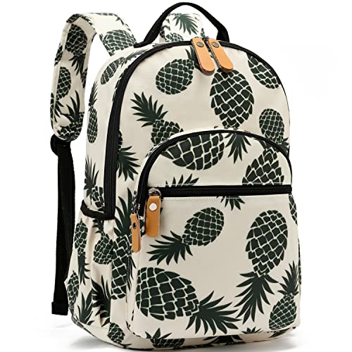Image of Leaper Water-resistant Floral Laptop Backpack Travel Bag Bookbags Satchel (Pineapple-Beige)
