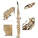ammoon B Flat Soprano Saxophone Brass Straight Sax Bb B Flat Natural Shell Key Carve Pattern with Carrying Case Gloves Cleaning Cloth Straps Cleaning Rod