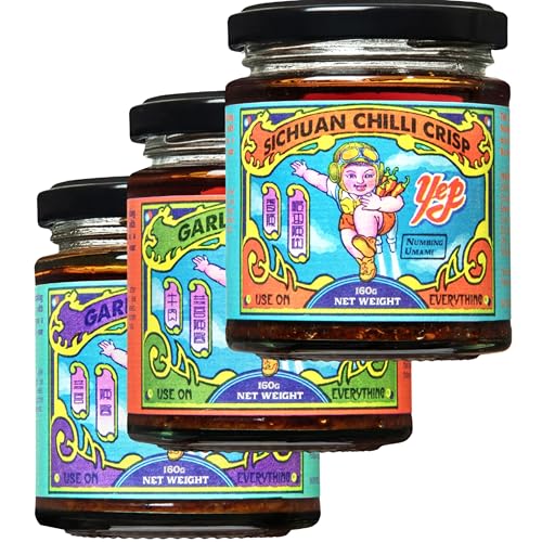 Yep Kitchen Great Taste Chilli Oil Bundle 3 x 160g | All Rated "Outstanding" in the Great Taste Awards | Sichuan Crispy Chilli Oil, Garlic Chilli Oil, & Garlic Chilli Oil with Beef | Chinese Food
