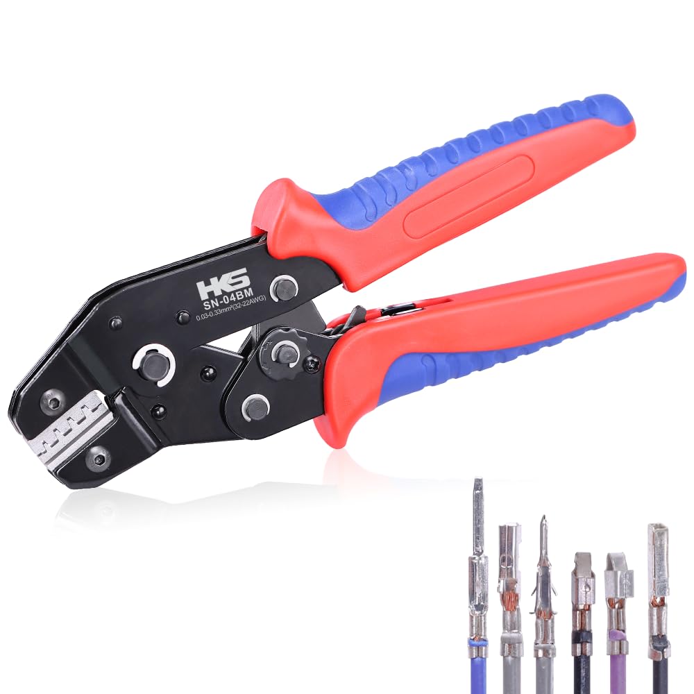 HKS Micro Connector Crimping Tool for Open Barrel Pins 32-22AWG, Ratcheting Crimper for JST-XH2.54/PH2.0/SM2.54/ ZH1.5, Molex KK/PicoBlade, Dupont SN-