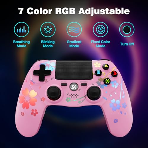 Image of CHENGDAO 2 Pack for PS4 Controller, Wireless Controller for PlayStation 4 /Pro /Slim /PC, Adjustable RGB Light, 1000mAh Battery, Speaker & 3.5mm Audio Jack, Blue + Pink
