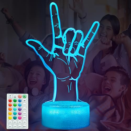 Image of I Love You Night Light, Loving You Hand Sign, Lover 3D Illusion Lamp with 16 Colors Changing, Timer, 4 Flash Modes and Dimmable, Men Women Boys Girls Room Decoration, Holiday Xmas Gifts