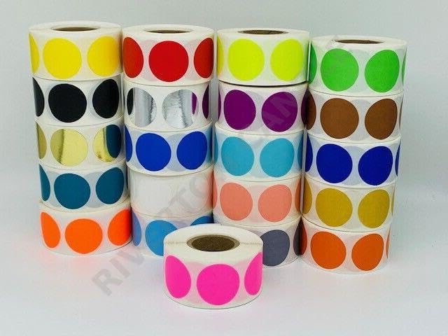 for 1 Color Coded Inventory Dots Adhesive Labels 5 RLS 1000 EA (PK, RD, GR, YL, TL)