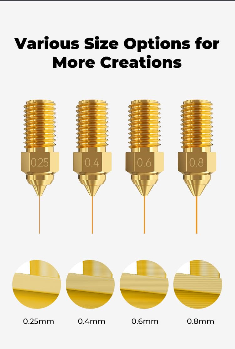 Creality - Kit de boquillas de latón de alta velocidad Ender-3 V3 SE (8 piezas), accesorios de impresora 3D, boquilla extrusora para Ender-7/Ender-5 S1, alta dureza, 0.25 mm x 1, 0.4 mm x 4, 0.6 mm x