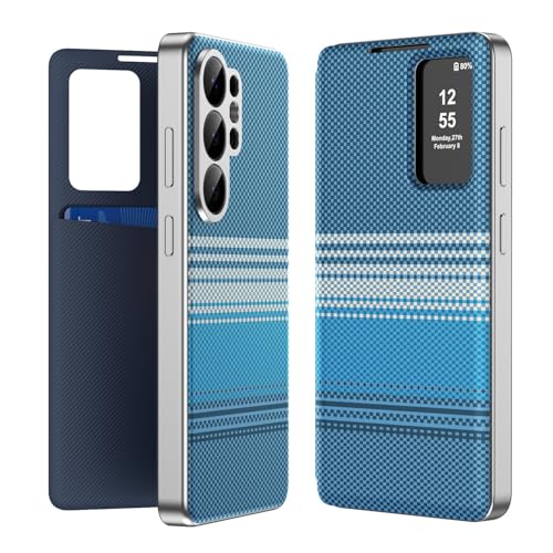 Coque silicone bleu Samsung S25 Ultra style cuir carbone finition premium