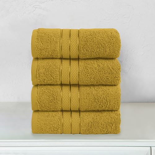 Image of Elegant Comfort Three Line Popcorn Towel Set for Bathroom 16 x 28 inches, Premium Hotel Quality 4-Pack Hand Towels, 100% Turkish Cotton, Soft and Durable, Quick Dry and Highly Absorbent, Amber Gold