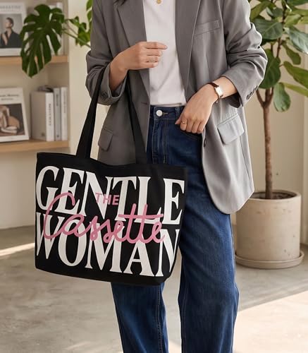 Image of TrendoPrint Cassette Canvas Tote Bag, Black with Printed Design, Zipper Closure, 43 x 38 cm, Large Shoulder Hand Bag for Shopping, College, Travel