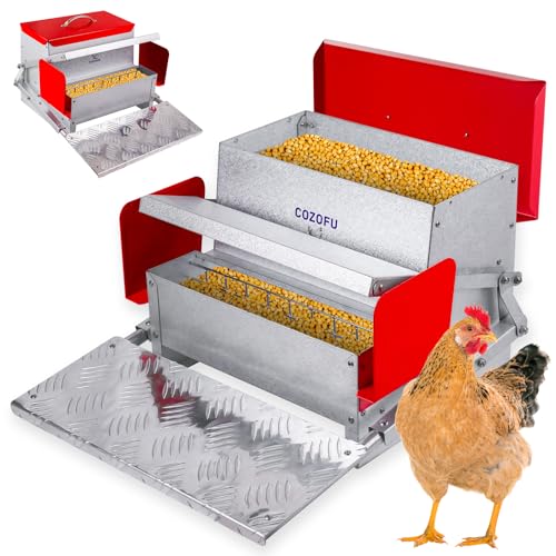 COZOFU Feeders Automatic Chicken Feeder - Large Capacity for 6-12 Chickens Lasts 10 Days (25lb Feed) Durable Galvanized Steel Rat-Proof No-Spill Weatherproof Lid