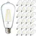 Sunco 24 Pack Dusk to Dawn LED Outdoor Lights Bulb, ST64 Edison Style Automatic Light Sensing Bulbs, 800 LM, 7W (60W Equivalent), ST19, 2700K Soft White, E26 Base UL