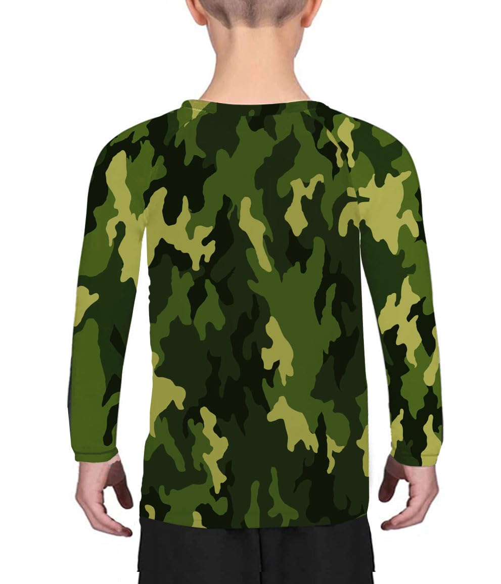 Kids' Patriotic Rash Guard - Youth Boys and Girls Jiu Jitsu Rash Guards UPF+ 50 Swimming Surf Sun Shirt Green Camo