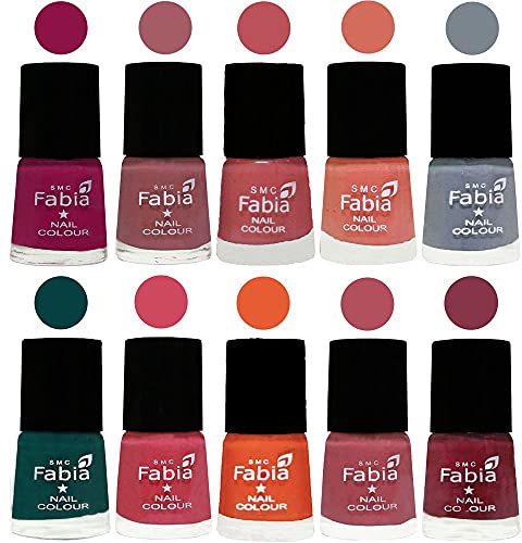 Image of SMC Fabia ALL IN ONE (PACK OF 10), Long Lasting Glossy Nail Polish, 6 ml Each, All Vibrant Colours,01946