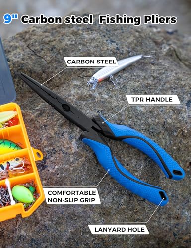 Image of Fish Gripper 9.2 inch,Muti-Function Line Cutter Fishing Pliers, Saltwater Fishing Tool Kit,Fishing Gear with Fishing Lanyard