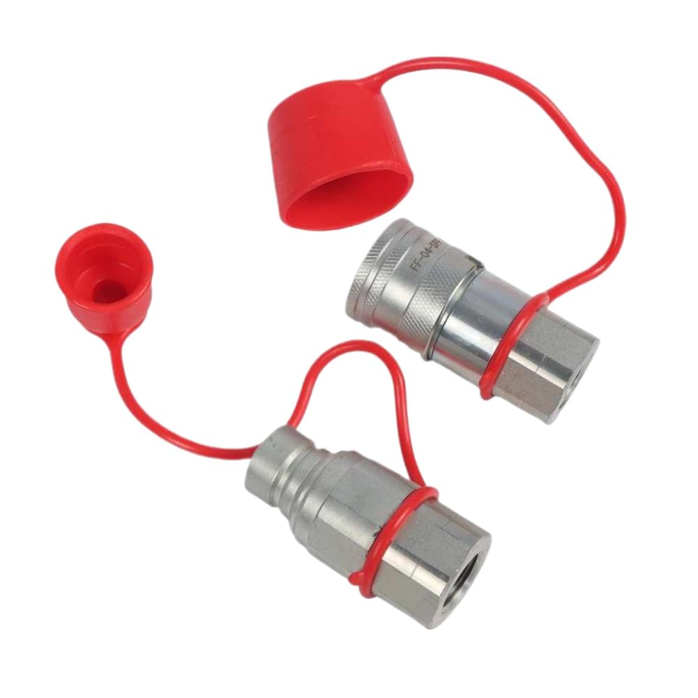 Fhtougzxt Onecolor Flat Face Hydraulic Quick Connect Couplers Set With Caps 1/2 Inch Npt Thread Compatible With Skid Steer