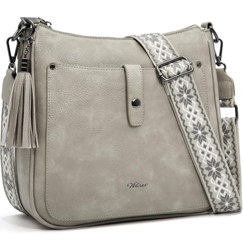 HILAEX Umhängetasche Damen Mittelgroß mit 3 Fächern, Handtasche Damen mit Verstellbar Abnehmbar Breiter Gurt, PU Leder Crossbody Bag für Frauen Schultertasche
