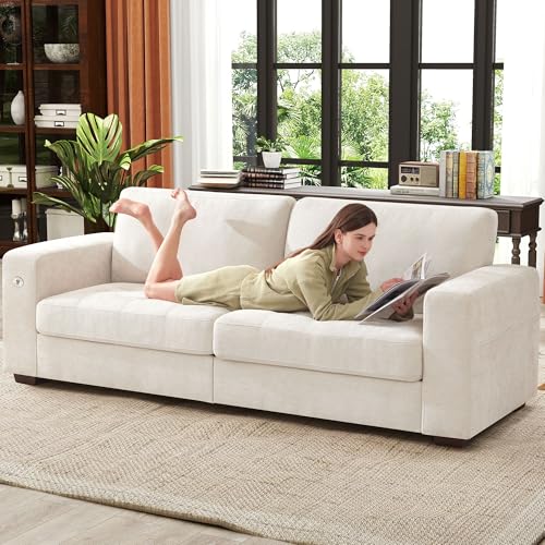 Image of Ihanherry 89 inch Modern Sofa Cloud Couch, Chenille Deep Seat Sofa with Removable Cover for Living Room, Bedroom and Apartment, Beige