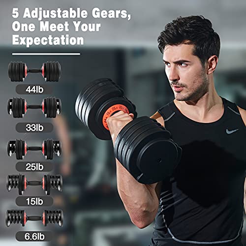 Funcode Adjustable Dumbbell Pair 2x44 Lb, Multiweight Options, Anti-Slip Handle, All-Purpose, Home, Gym, Office. (Pair-2x44lbs)