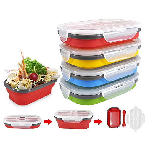 Lancoon siliconen lunchbox, lekvrije opvouwbare voedselopslag, voedselcontainer, BPA-vrij, magnetron-, oven-, vaatwasser- en vriezerbestendig 800ml
