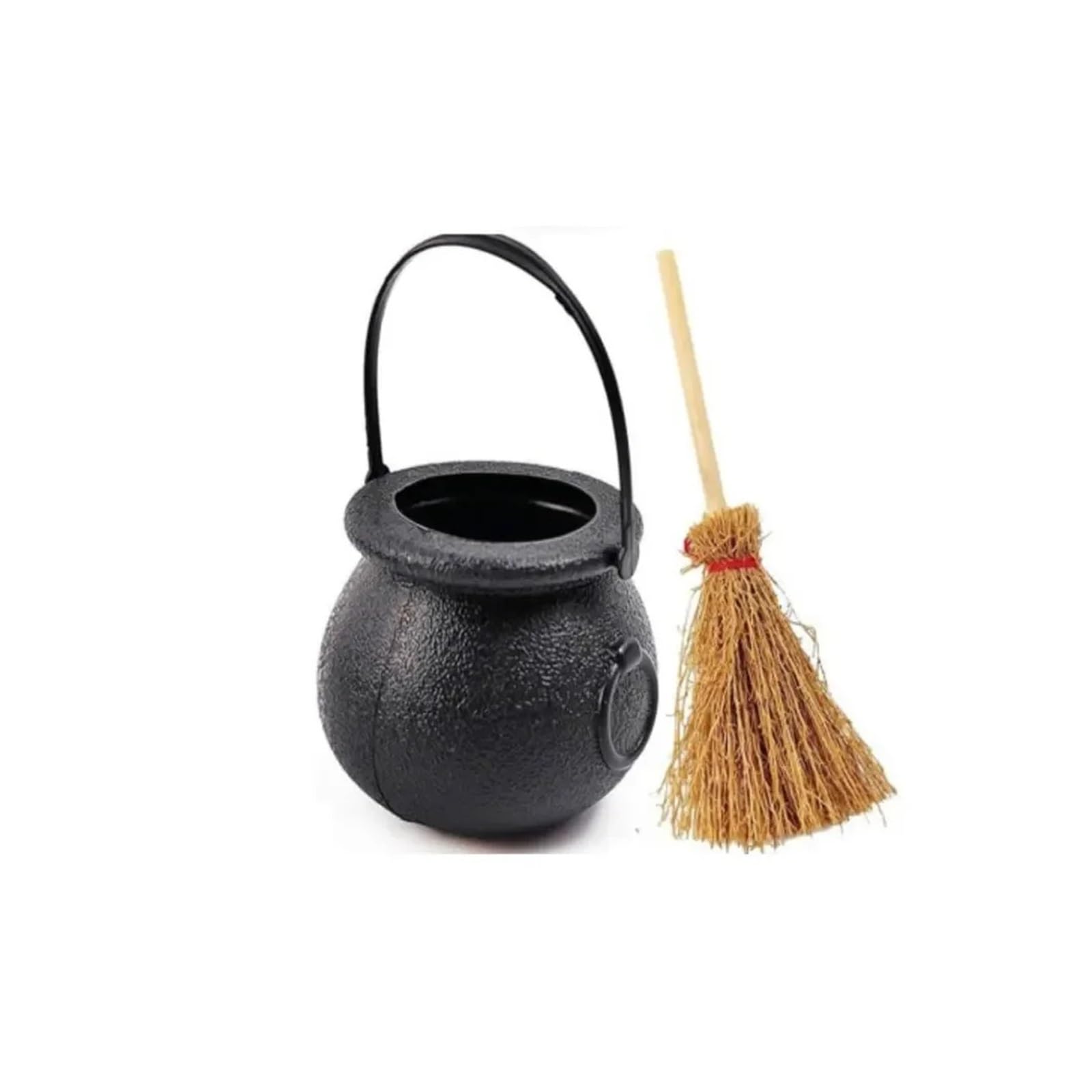 SZAJDSNMURB 2PCS Witch Cauldron Candy Bucket with Broom for Halloween Decor