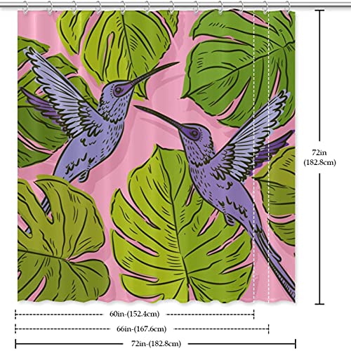 Rideau de douche feuilles de monstera violettes et colibri roses 183 cm