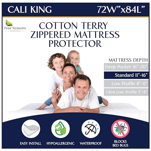 Zippered Waterproof Mattress Encasements - Hypoallergenic Mattress Protector Cover with Soft Cotton Terry Fabric Top - California King Size 72' x 84"