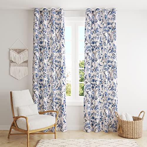 Image of LINENWALAS Cotton Curtains Set of 2, Canvas Window Curtains for Home Decor, Hangs Elegantly with Back Loops (4.5ft x 5 ft,) Blue Birds