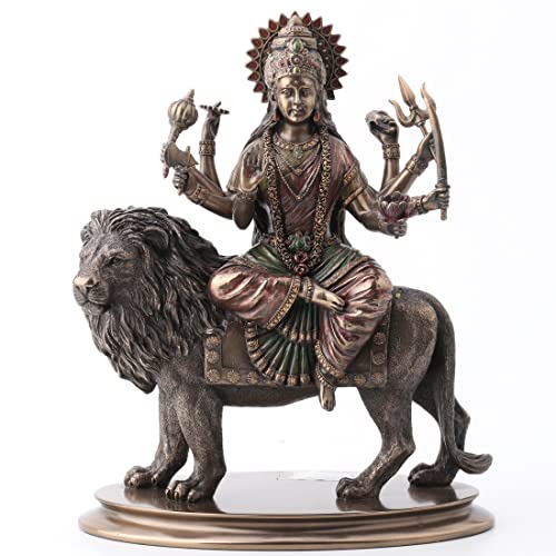 Estatua de la Madre Durga en resina con acabado bronce 10.38 pulg miniatura 1