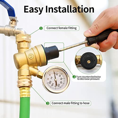 Rv Water Pressure Regulator Valve, Adjustable Water Pressure Reducer With Gauge And Inlet Screen Filter, Brass Lead-Free, For Rv Camper Travel Trailer #TOP4