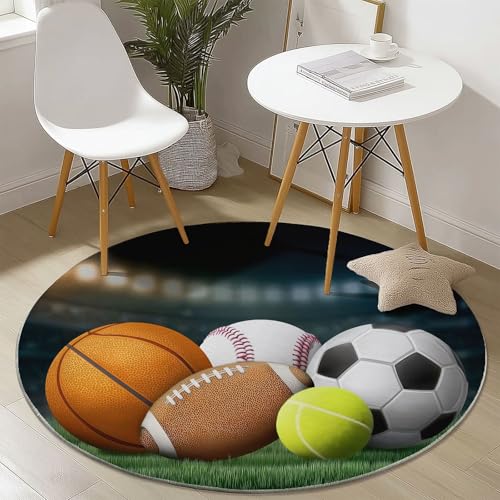 Tapis salon rond antidérapant et lavable en machine style sport 120cm