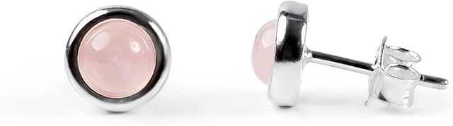 Natural Gemstone and Sterling Silver Simple Minimal Round Stud Earrings