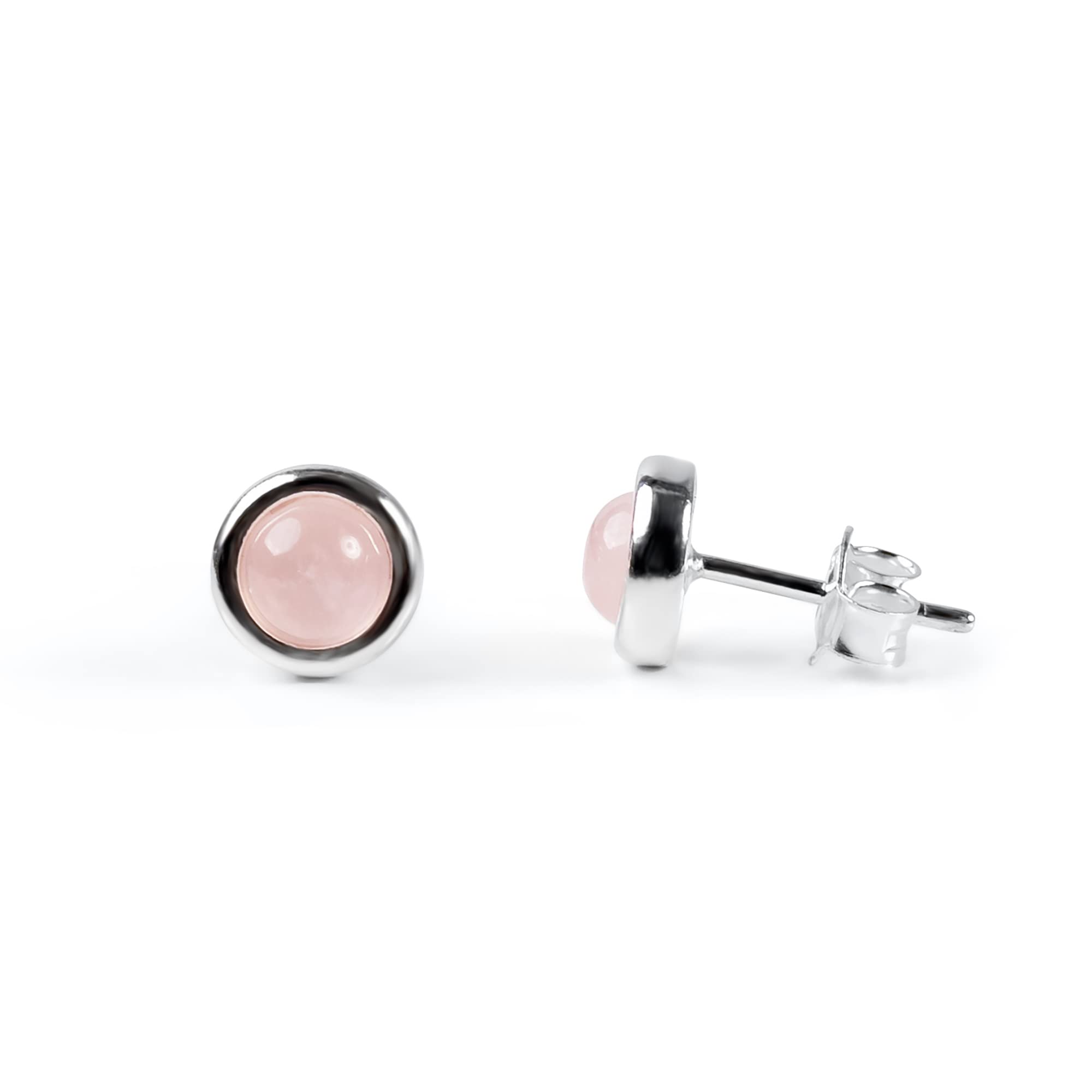 HENRYKANatural Gemstone and Sterling Silver Simple Minimal Round Stud Earrings