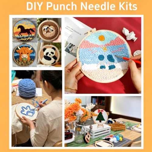 Image of SHANXOO Punch Needle Kits A Brown Horse Easy for Beginners DIY Punch Needle Yarn Starter Embroidery Set for Craft Lovers with Printed Pattern and Hoop for Home Decor 20x20cm(3)