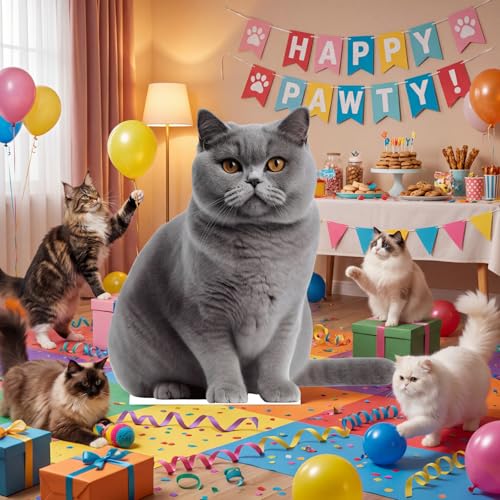 Image of Geelin 3ft British Shorthair Cat Cardboard Cutout Stand up Life Size Pets Animal Cat Theme Party Decorations Backdrop Photo Prop Stand up for Pets Birthday Party Supplies