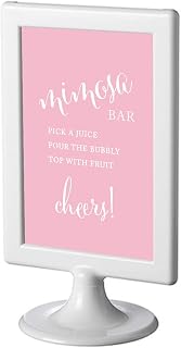 Andaz Press Wedding Framed Party Signs, Blush Pink, 4x6-inch, Build Your Own Mimosa Sign Pick a Juice, Pour The Bubbly Champagne, Top with Fruit Cheers! Dessert Table Sign, 1-Pack, Includes Frame