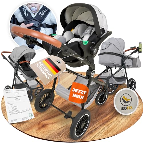 Kinderwagen 3 in 1 [Babywagen & Autositz] mit Babyschale Fahrgestell Kombi als Set | Stroller Baby | Isofix Station & 5-Punkt Sicherheitsgurt Kinderwagen Buggy Reisebuggy Buggys | Babywagen