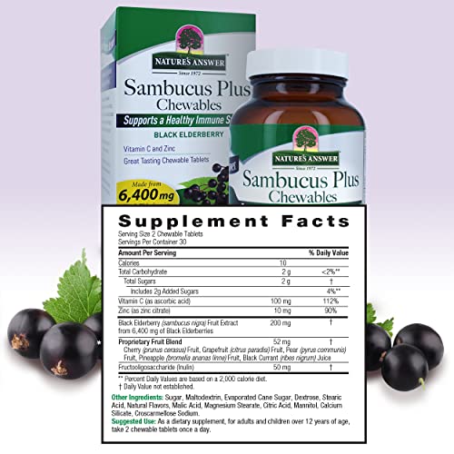 Nature's Answer Sambucus Chewables 60 Count | Non Gmo | Gluten Free| Vegan | Great Tasting |Made In The Usa | Immune Support | Elderberry Antioxidant | Daily Immune Boost #TOP2