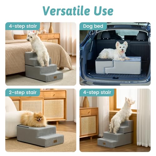 Image of COZY KISS Dog Stairs for Small Dogs, 4 Step Pet Stairs for Beds & Couches