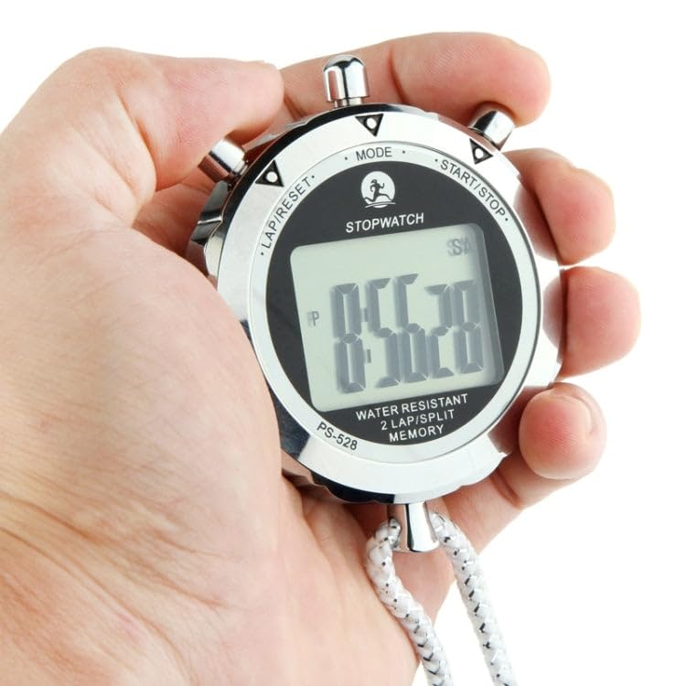 ELBME® PS528 Metal Stopwatch Professional Chronograph Handheld Digital LCD Sports Counter Timer with Strap-image-2