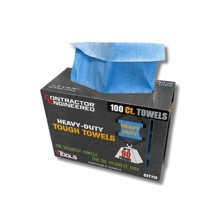 CE TOOLS Tough Shop Towels – Heavy Duty Blue Paper Towels, 100 Sheets, 9"x16.75" – Durable Garage, Auto, Mechanic, Construction & Cleaning Wipes