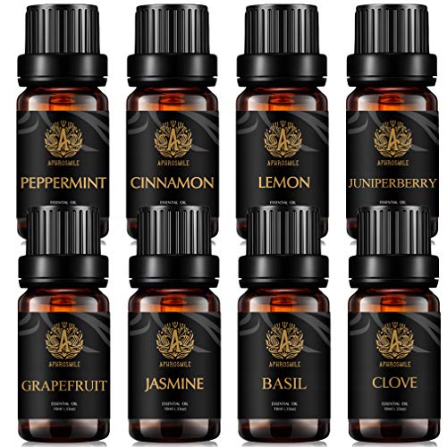Aromatherapie Zimt ätherisches Öl Set für Diffusor, 8x10ml 100% reine Grapefruit ätherisches Öl Kit für Hause - Jasmin, Basilikum, Nelken, Wacholderbeere, Zitrone, Pfefferminze ätherische Öle Set
