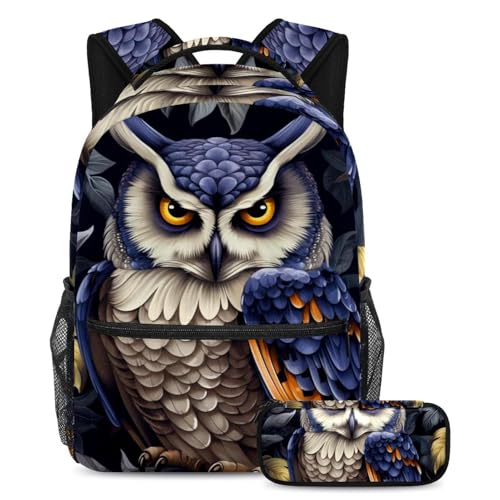 Ensemble de cartable pour enfant anti mal de dos grand format avec motif artistique hibou