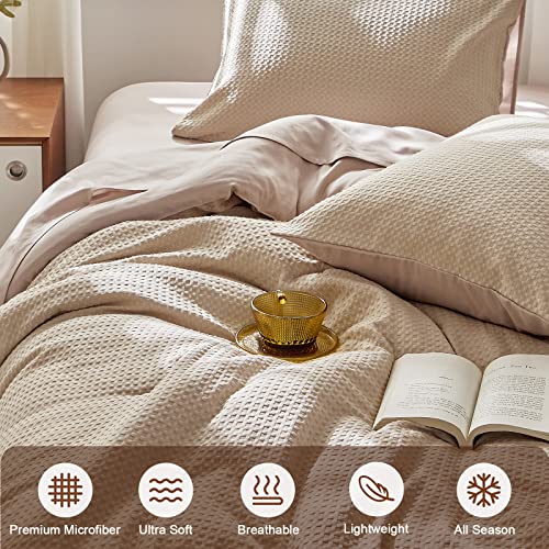 Warmdern Khaki Comforter Set Twin Size Waffle Weave Lightweight Bedding Comforter Sets Soft Microfiber Down Alternative Comforter 5 Pieces Bed In A Bag All Season(Khaki, Twin) #TOP4