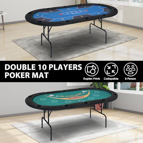 COCO DESIGN 10-Player Foldable Poker Table with Cup Holders & Top, 84 Inch Waterproof Casino Table for Blackjack, Poker Night, Folding Card Game Table for Home, Parties, Indoor Outdoor, Blue