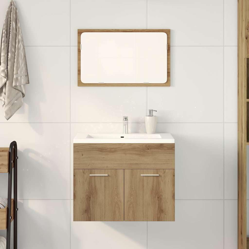 Ensemble de meubles de salle de bain en chêne Artisan avec miroir mural et armoire pour salle de bain, espace de rangement, lavabo, salle de bain complet avec étagère et tiroirs