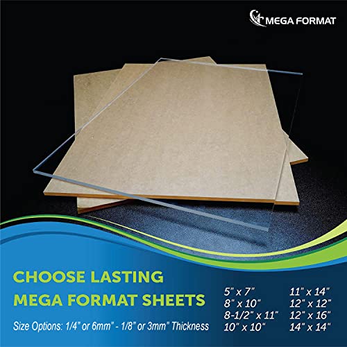 Image of Mega Format Clear Acrylic Sheet - Durable Thick Plexiglass Sheeting for Artwork, Covers, Window Panes, & Laser Etching Designs - 8.5 inch x 11 inch 1 /4 (6mm) -1pk