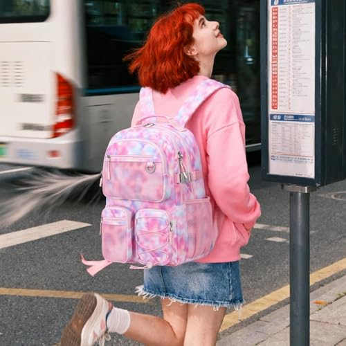 Image of Lohol Multi-Pocket Backpack for School College Travel, Heavy Duty Big Bookbag with 15.6 inch Laptop Compartment (Pink Galaxy