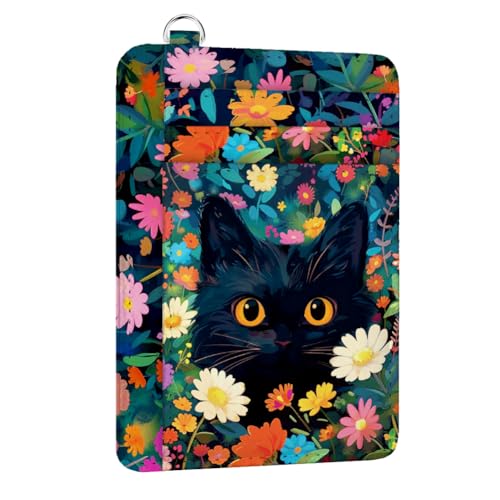 peacoblue Credit Card Holder for Women - Flower and Cat PU Leather Slim Wallet with ID Window, 6 Card Slots, and Cash Pocket - Perfect for Travel and Gifts