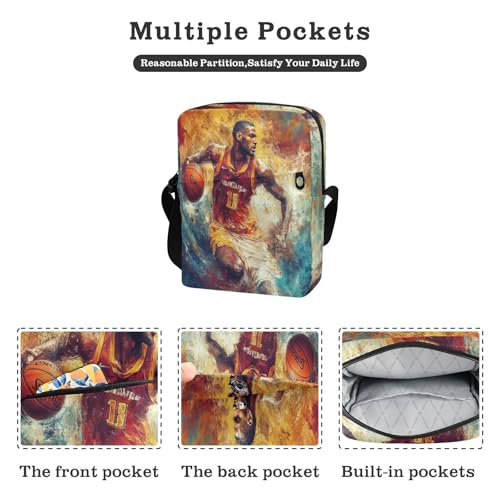 small messenger bag for men green crossbody bags for women Cross Over Purse Adjustable Strap for business business- Basketball Man Fire2