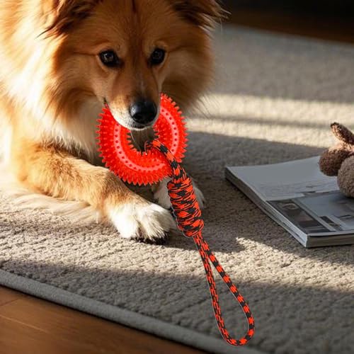 Quietschendes Hundespielzeug, Anti- Stress- Ring, interaktives Hundespielzeug mit Seil für kleine, mittelgroße und große Hunde, geistige Stimulation, Langeweile Linderung im Freien-8